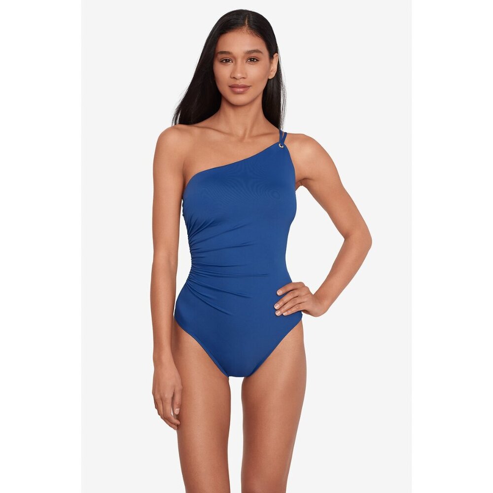 NWT Lauren Ralph Lauren Womens Beach One Piece Shoulder Blue Size 6 $170 9B698